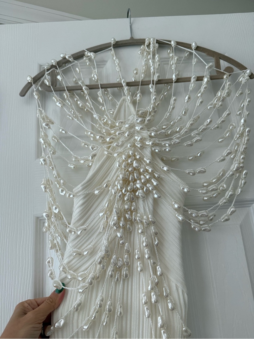 Cult Gaia Oliviana Faux Pearl Adorned Knit Mini Dress Off White - Picture 6 of 15
